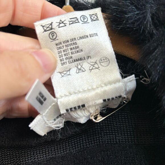 Escada VTG Wool Blend Fur Collar Cardigan Sweater Womens 38 Black Waffle Thermal - Picture 7 of 10